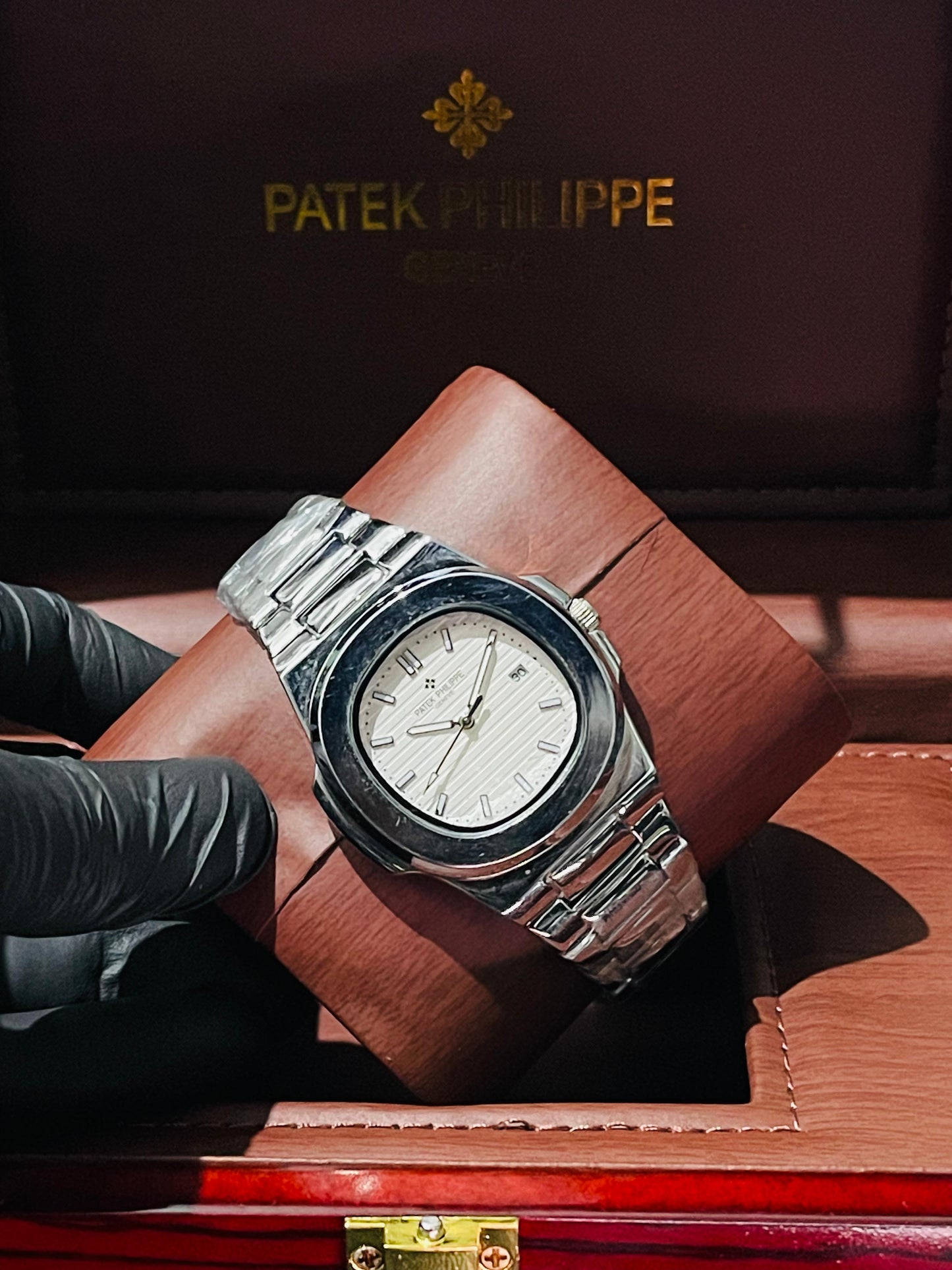 "PP Silver with white dial with date"