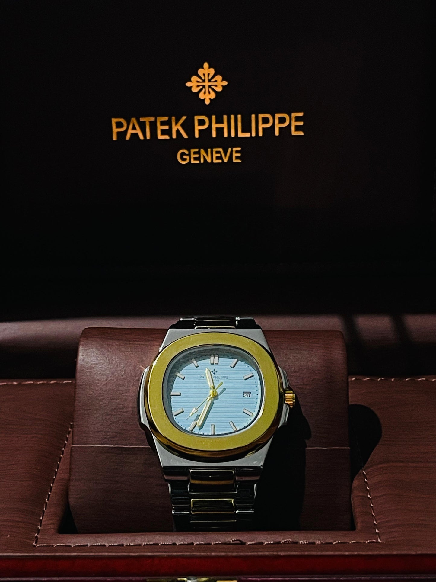 "PP Golden with Skyblue dial with date"