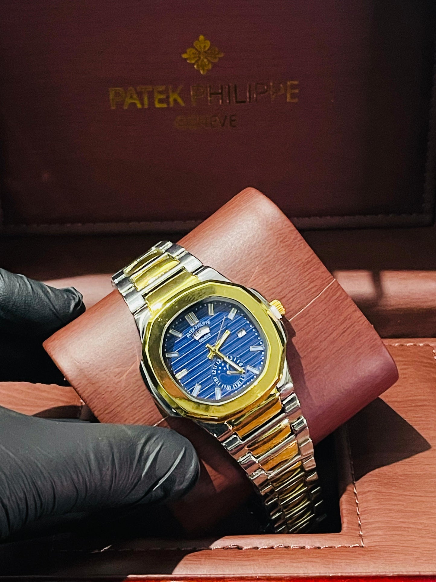 "PP Golden with Blue dial with date"