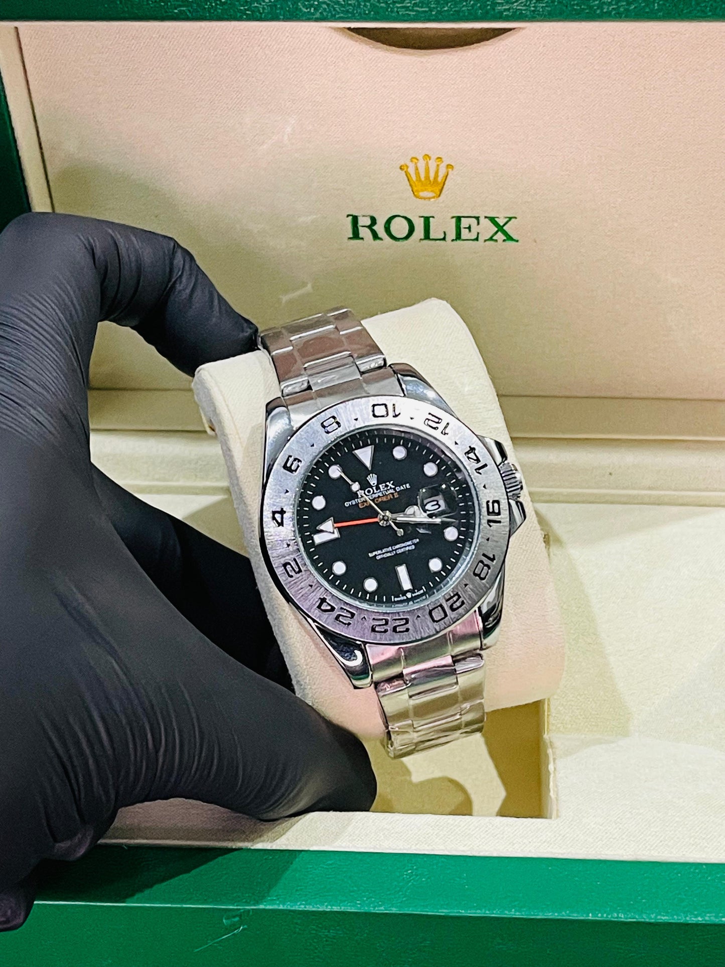 "Rolex submariner strap with rotating golden & black dial date just"