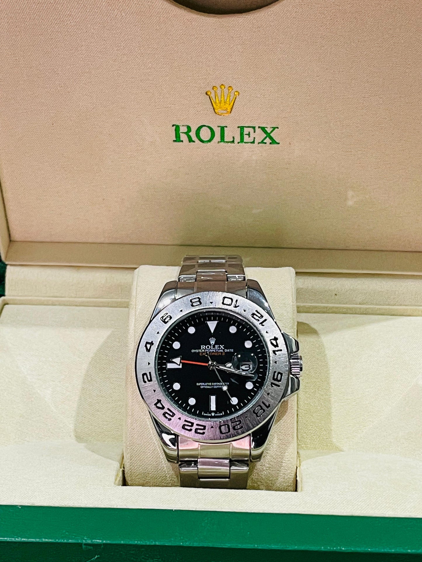"Rolex submariner strap with rotating golden & black dial date just"
