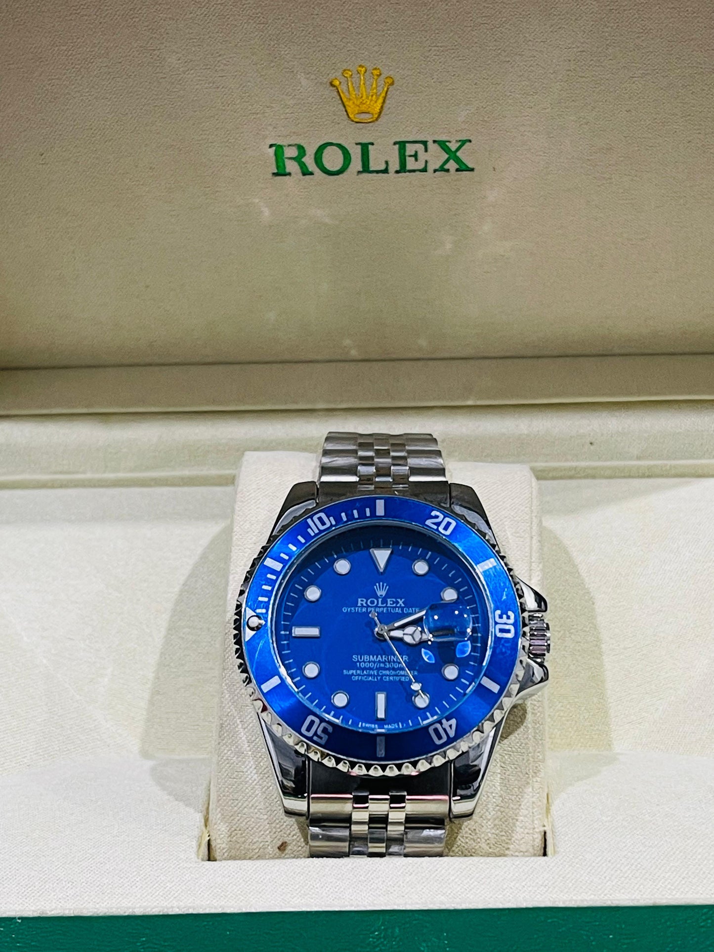"Rolex submariner strap with rotating golden & black dial date just"