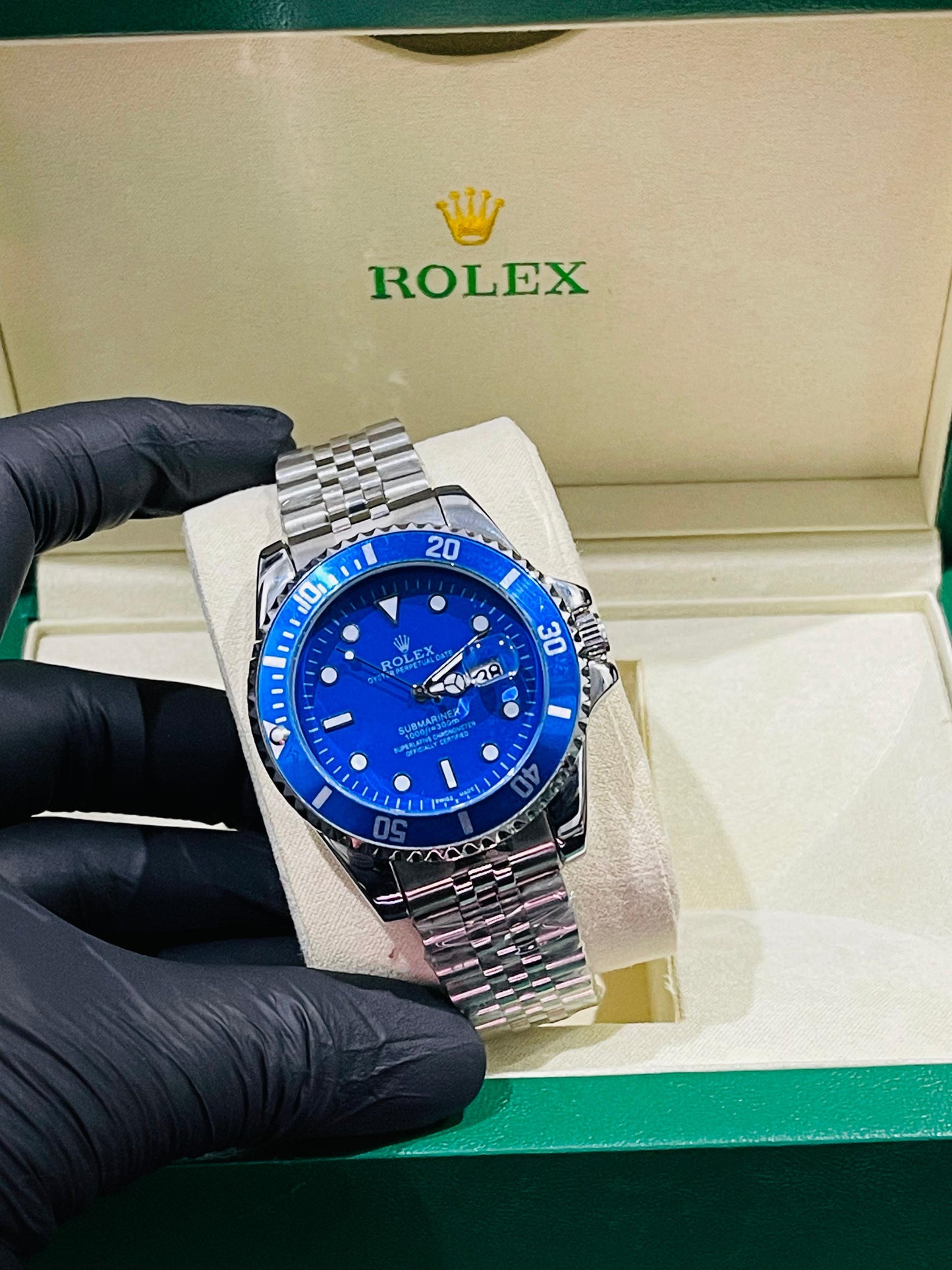 "Rolex submariner strap with rotating golden & black dial date just"