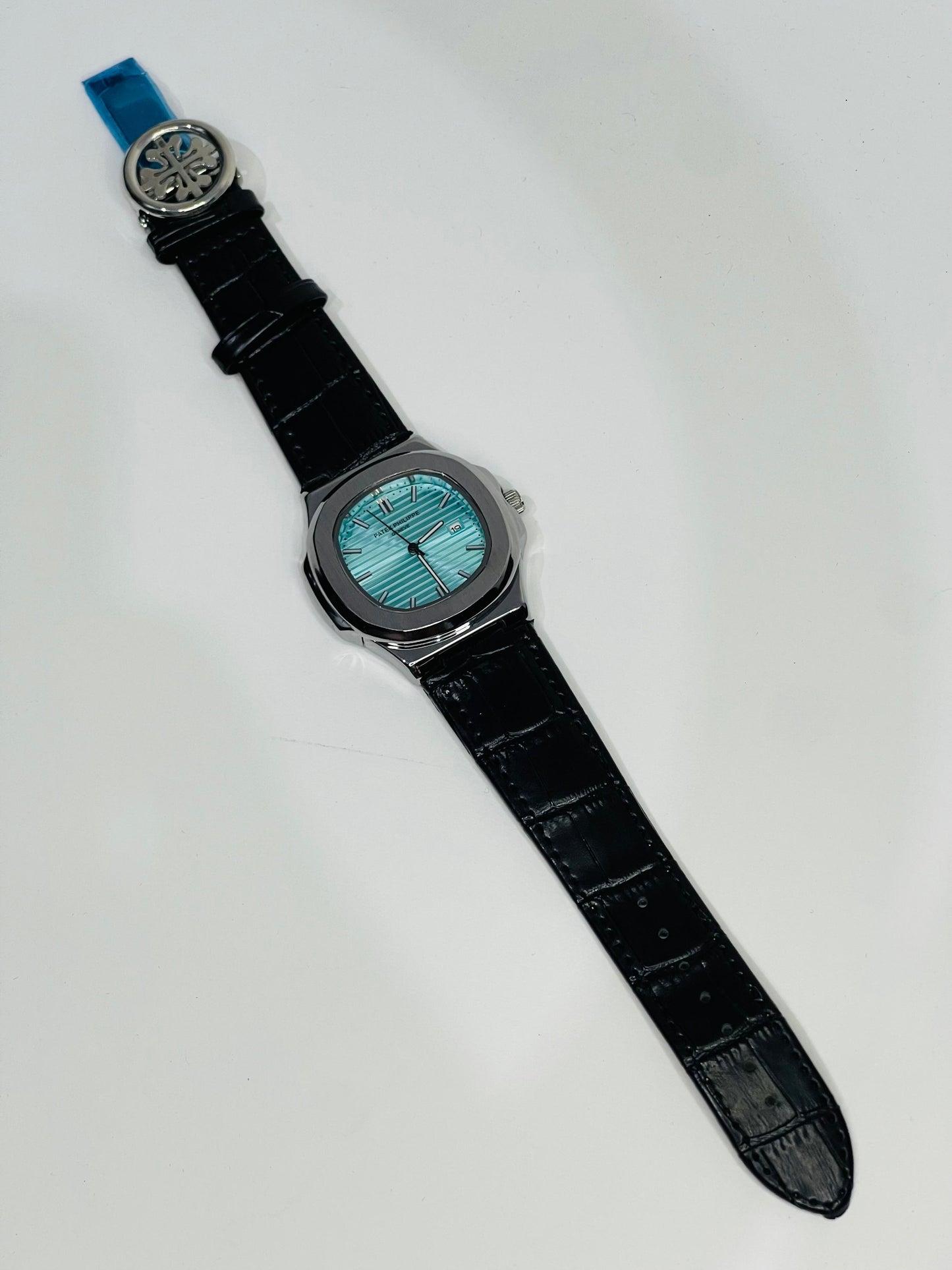 "Patek Philippe Sera Blue dial with Black leather strap watch"