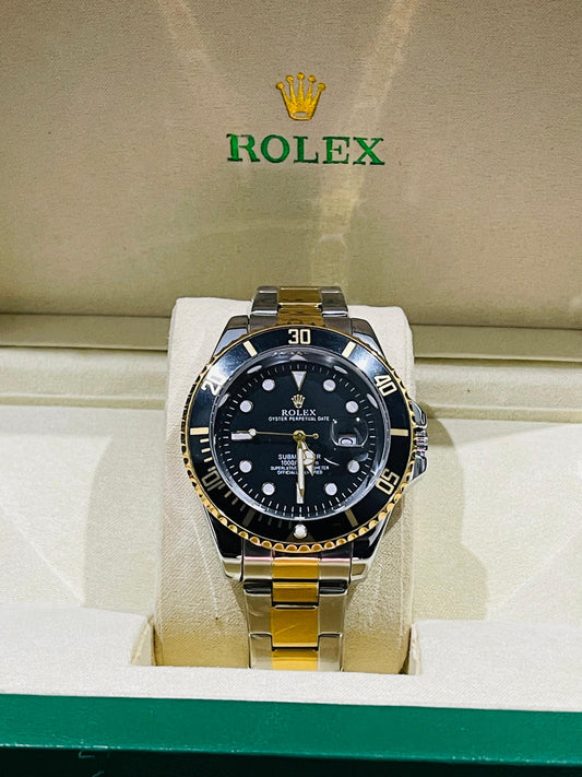 "Rolex submariner strap with rotating golden & black dial date just"