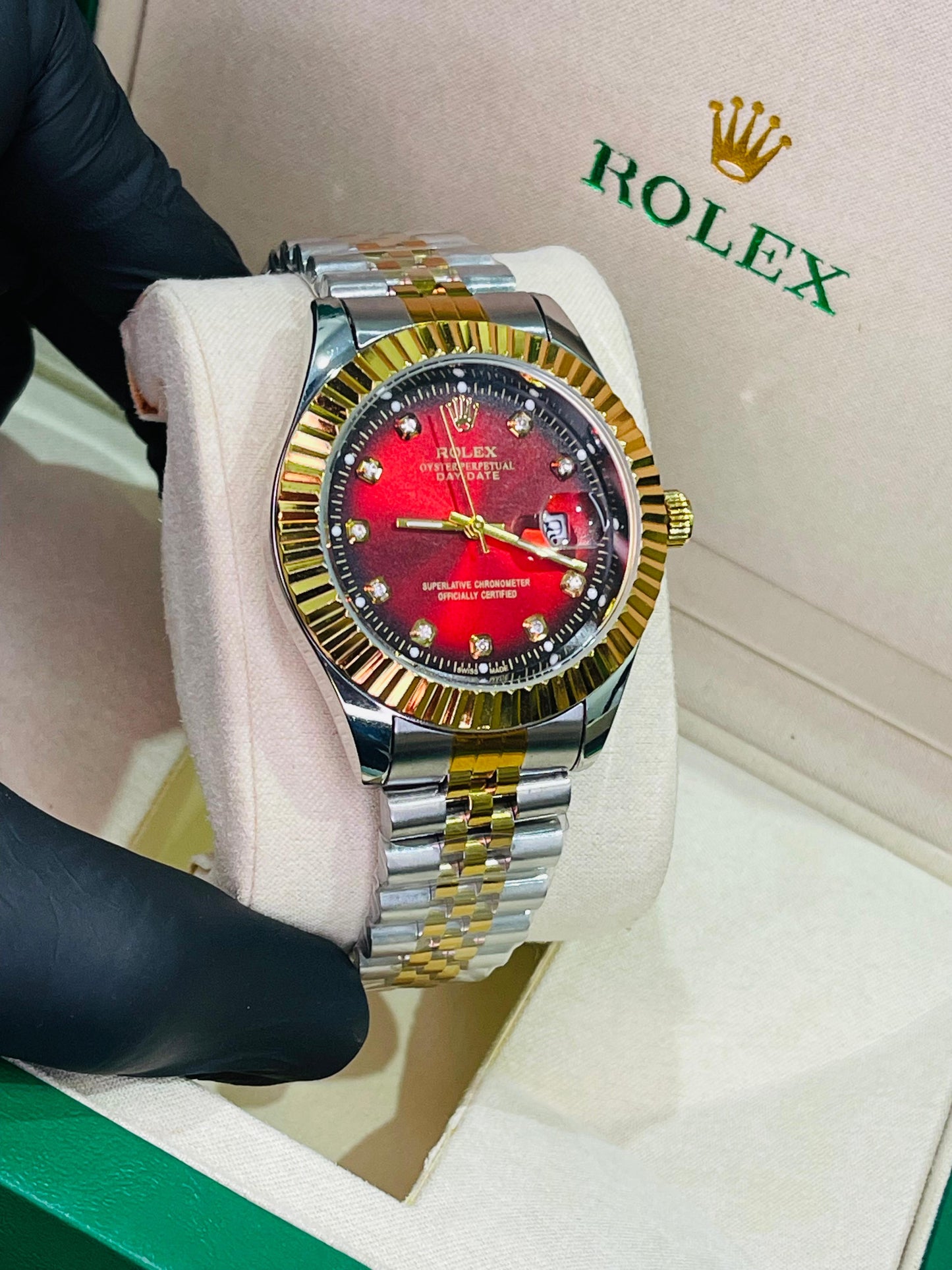 "Rolex oyster perpetual truetone with golen dial with date"