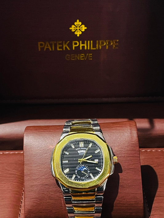 "PP Silver with Black dial with date"