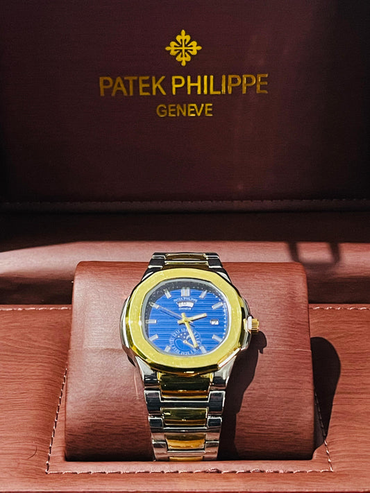 "PP Golden with Blue dial with date"